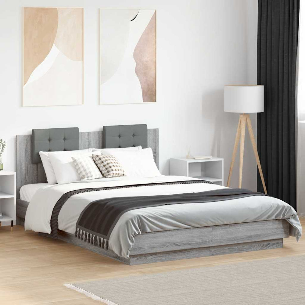 vidaXL Cadre de lit avec tête de lit et lumières LED Gris Sonoma 150x200 cm
