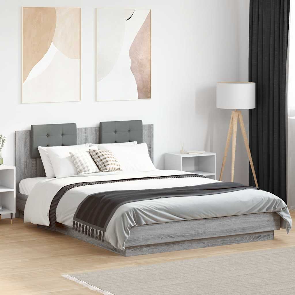 vidaXL Cadre de lit avec tête de lit et lumières LED Gris Sonoma 150x200 cm