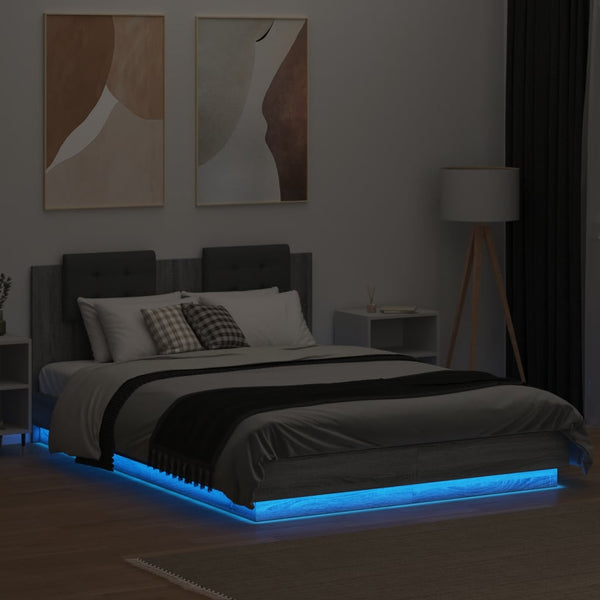 vidaXL Cadre de lit avec tête de lit et lumières LED Gris Sonoma 140x200 cm