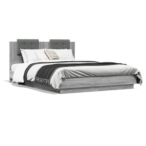 vidaXL Cadre de lit avec tête de lit et lumières LED Gris Sonoma 140x200 cm