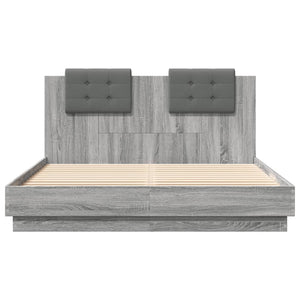vidaXL Cadre de lit avec tête de lit et lumières LED Gris Sonoma 140x200 cm