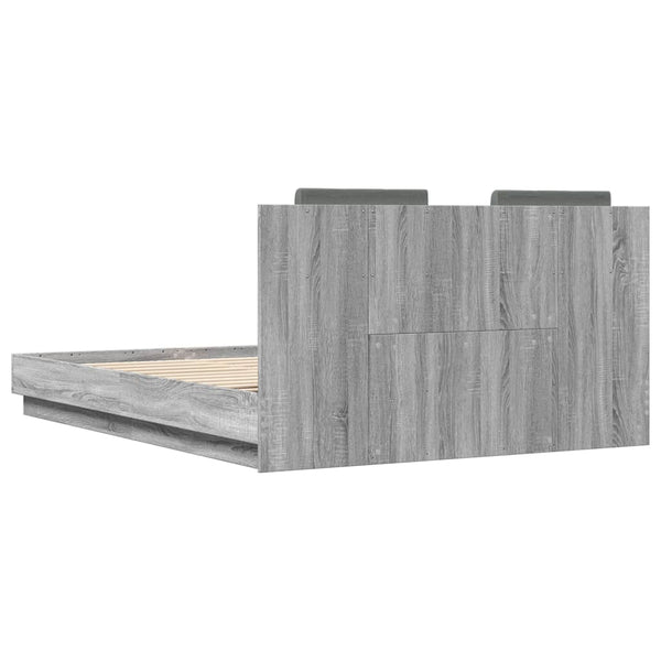 vidaXL Cadre de lit avec tête de lit et lumières LED Gris Sonoma 140x200 cm