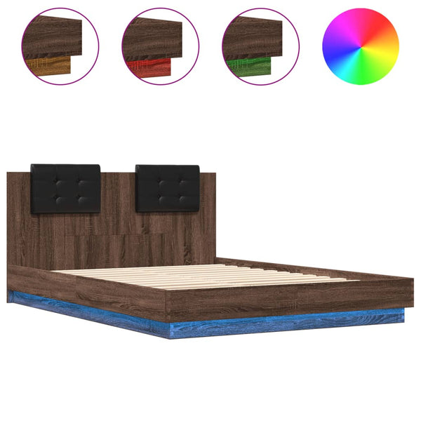 Bettgestell 140x200cm mit LED Braun Eiche