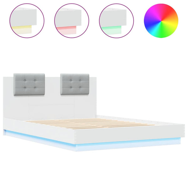 vidaXL Cadre de lit avec tête de lit et lumières LED Blanc 120x200 cm