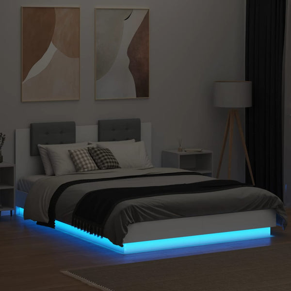 vidaXL Cadre de lit avec tête de lit et lumières LED Blanc 120x200 cm