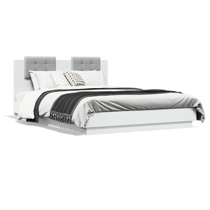 vidaXL Cadre de lit avec tête de lit et lumières LED Blanc 120x200 cm