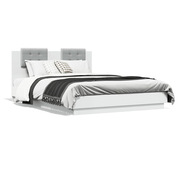 vidaXL Cadre de lit avec tête de lit et lumières LED Blanc 120x200 cm