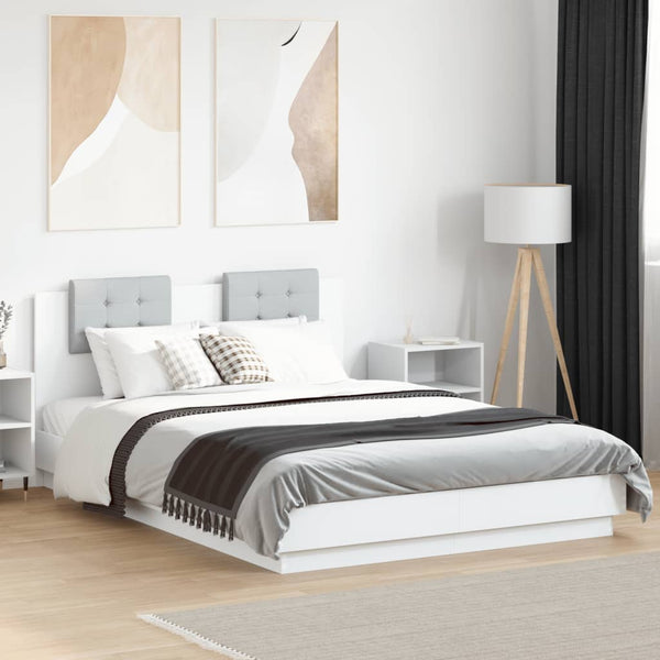vidaXL Cadre de lit avec tête de lit et lumières LED Blanc 120x200 cm