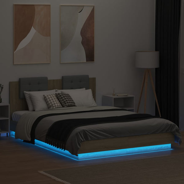 Bettgestell 120x200 cm mit LED Sonoma-Eiche