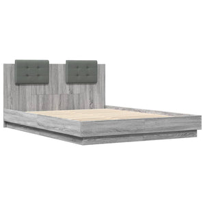 vidaXL Cadre de lit avec tête de lit et lumières LED Gris Sonoma 120x200cm
