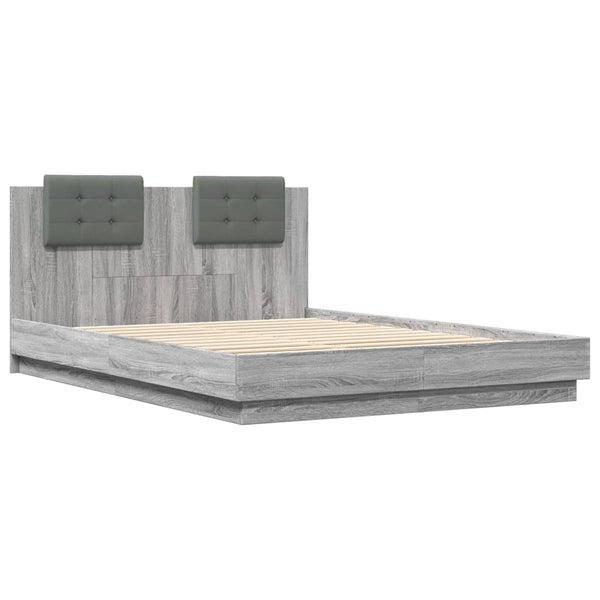 vidaXL Cadre de lit avec tête de lit et lumières LED Gris Sonoma 120x200cm