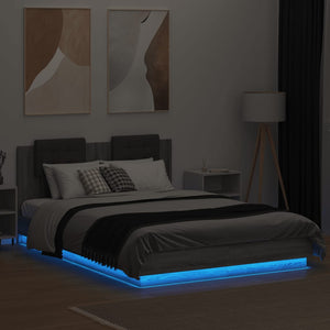 vidaXL Cadre de lit avec tête de lit et lumières LED Gris Sonoma 120x200cm