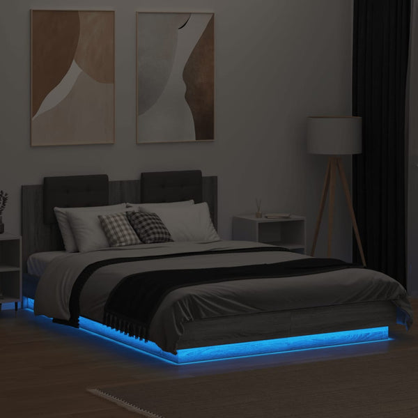 vidaXL Cadre de lit avec tête de lit et lumières LED Gris Sonoma 120x200cm