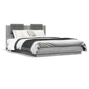 vidaXL Cadre de lit avec tête de lit et lumières LED Gris Sonoma 120x200cm