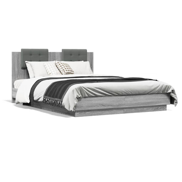 vidaXL Cadre de lit avec tête de lit et lumières LED Gris Sonoma 120x200cm