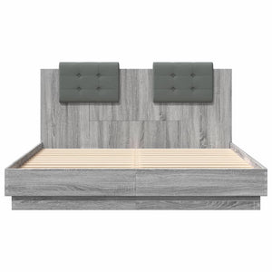 vidaXL Cadre de lit avec tête de lit et lumières LED Gris Sonoma 120x200cm