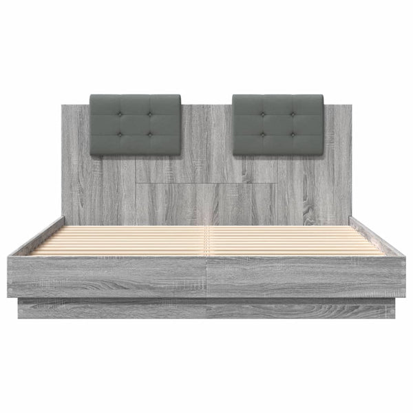 vidaXL Cadre de lit avec tête de lit et lumières LED Gris Sonoma 120x200cm