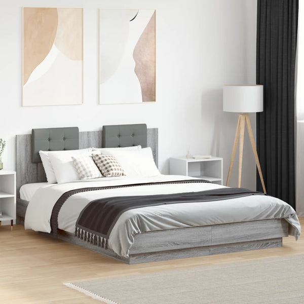 vidaXL Cadre de lit avec tête de lit et lumières LED Gris Sonoma 120x200cm