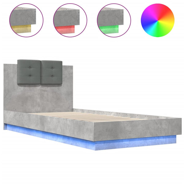 Bettgestell mit LED Betongrau 100x200 cm