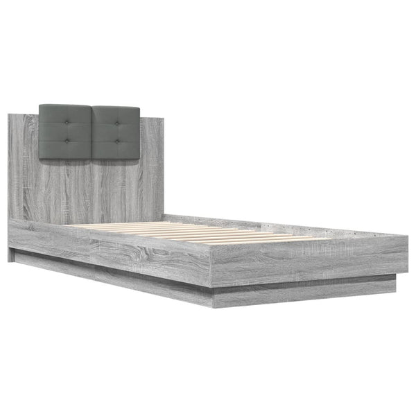 vidaXL Cadre de lit avec tête de lit et lumières LED Gris Sonoma 100x200 cm