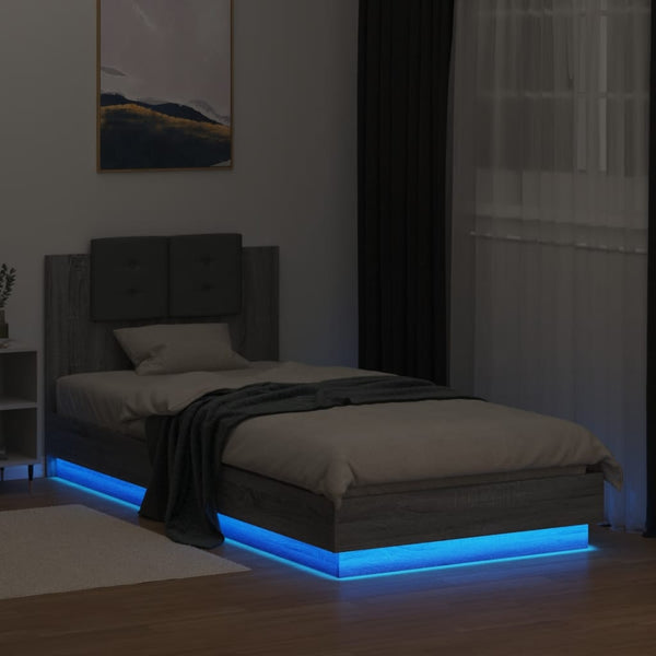 vidaXL Cadre de lit avec tête de lit et lumières LED Gris Sonoma 100x200 cm