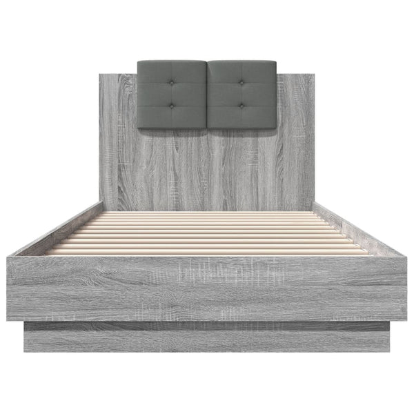 vidaXL Cadre de lit avec tête de lit et lumières LED Gris Sonoma 100x200 cm