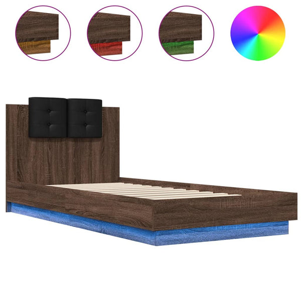 Bettgestell 100x200 cm mit LED-Leuchten Braun Eiche