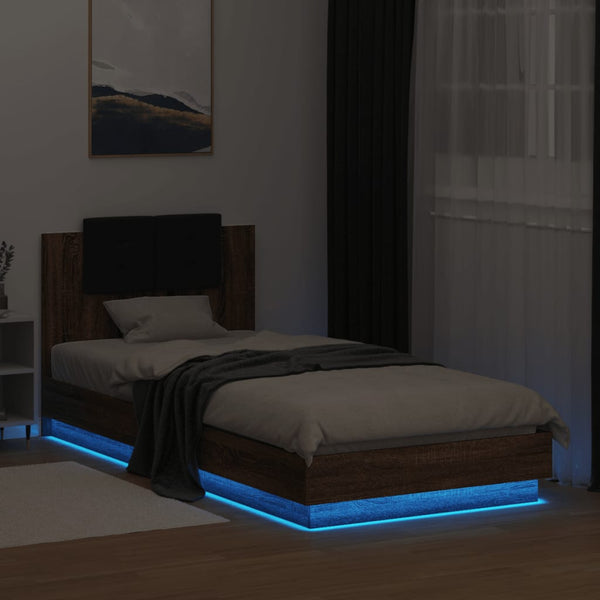 Bettgestell 100x200 cm mit LED-Leuchten Braun Eiche