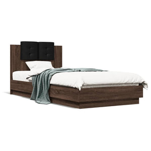 Bettgestell 100x200 cm mit LED-Leuchten Braun Eiche