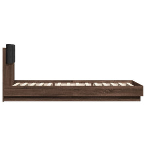Bettgestell 100x200 cm mit LED-Leuchten Braun Eiche