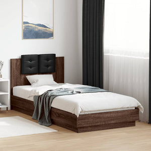 Bettgestell 100x200 cm mit LED-Leuchten Braun Eiche