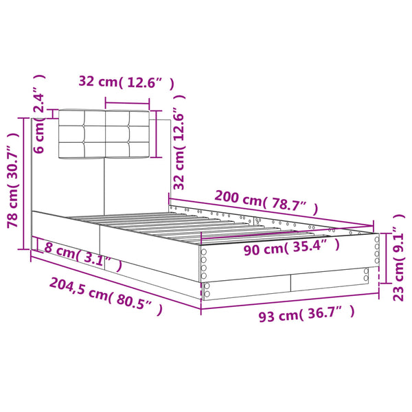Bettgestell Weiß mit LED 90x200 cm
