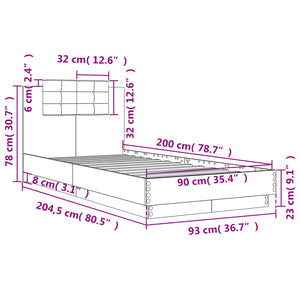 Bettgestell Sonoma Eiche 90x200cm mit LED