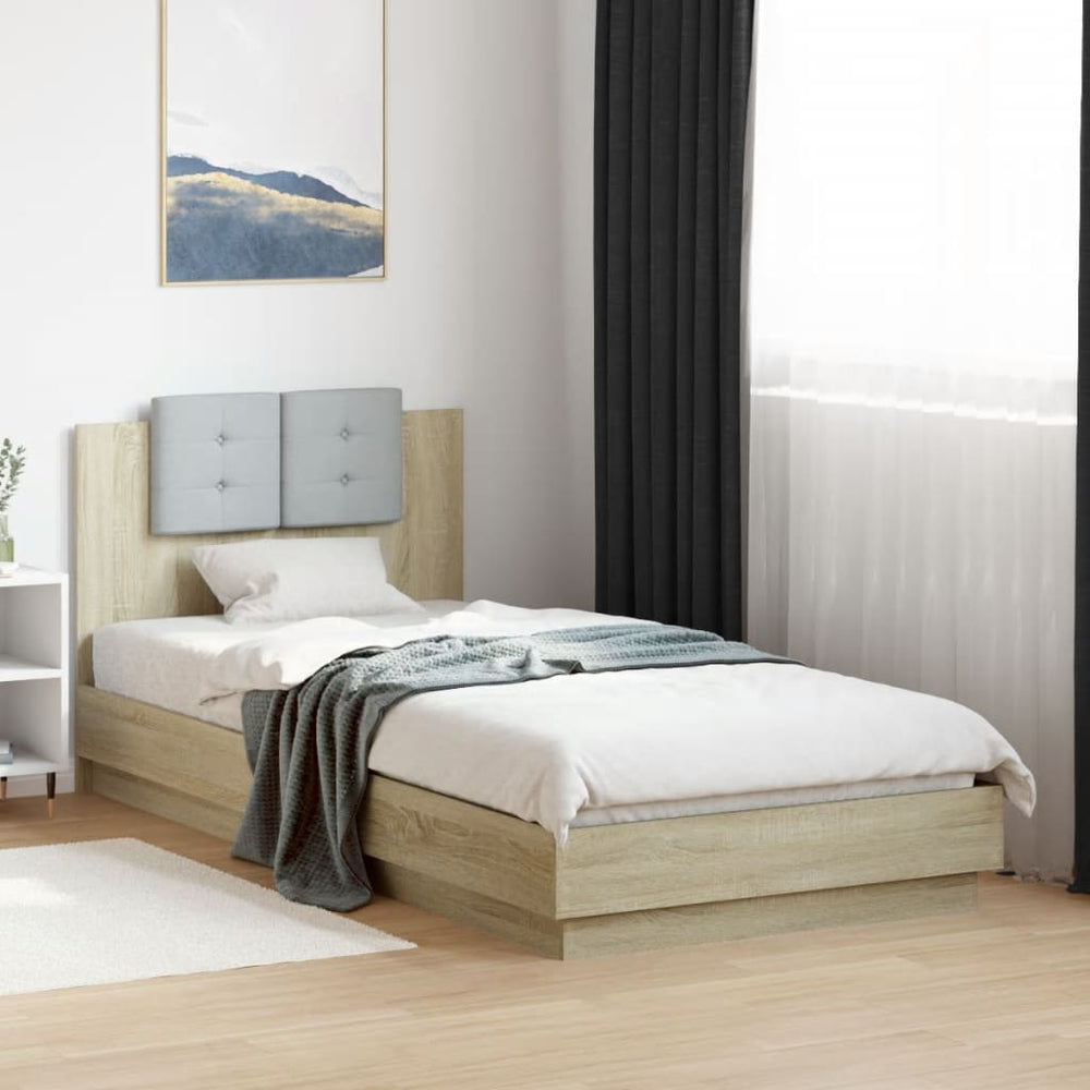 vidaXL Bed Frame with Headboard and LED Lights Sonoma Oak 90x200 cm