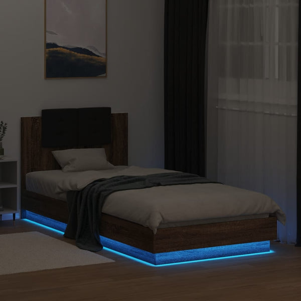 Bettgestell mit LED Braun Eiche 90x200 cm