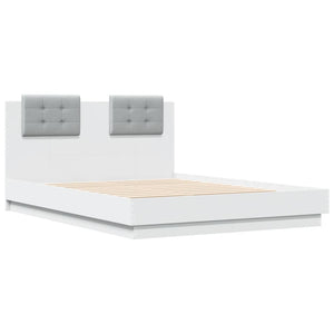 vidaXL Cadre de lit avec tête de lit et lumières LED Blanc 135x190 cm