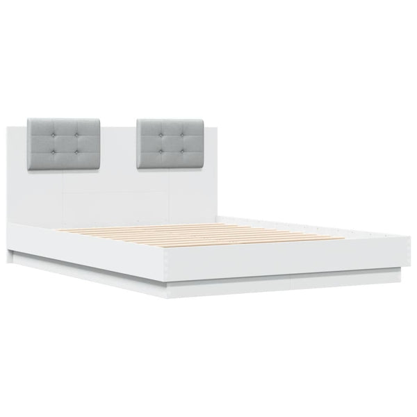 vidaXL Cadre de lit avec tête de lit et lumières LED Blanc 135x190 cm