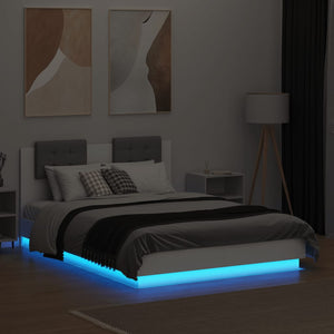 vidaXL Cadre de lit avec tête de lit et lumières LED Blanc 135x190 cm
