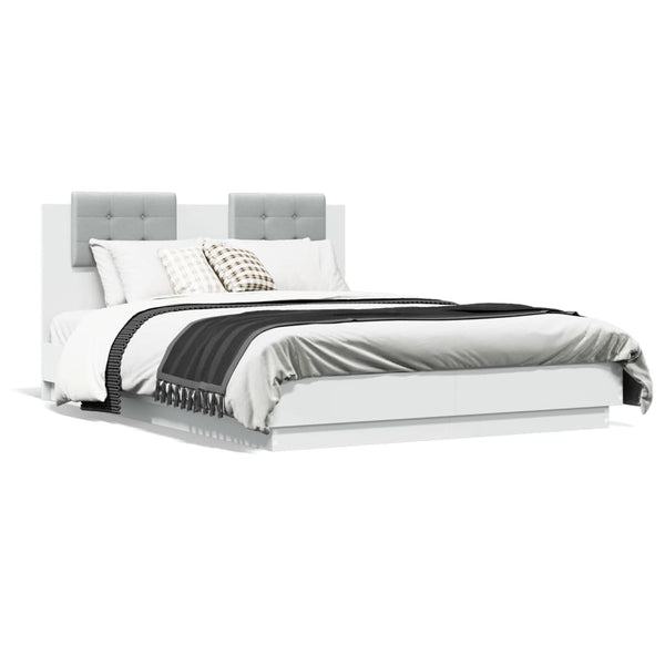 vidaXL Cadre de lit avec tête de lit et lumières LED Blanc 135x190 cm