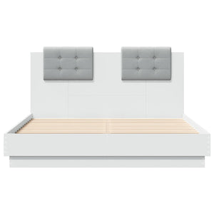 vidaXL Cadre de lit avec tête de lit et lumières LED Blanc 135x190 cm