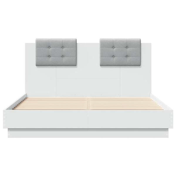 vidaXL Cadre de lit avec tête de lit et lumières LED Blanc 135x190 cm