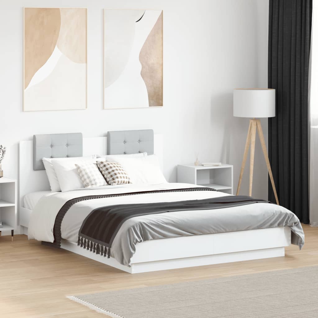 vidaXL Cadre de lit avec tête de lit et lumières LED Blanc 135x190 cm