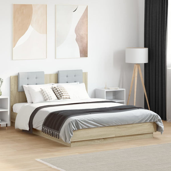 Bettgestell mit LED Sonoma-Eiche 135x190 cm