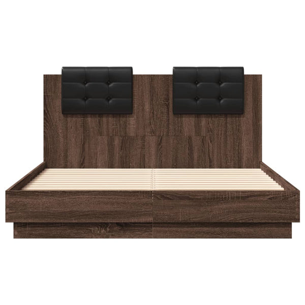 Bettgestell 135x190 cm mit LED Braun Eiche