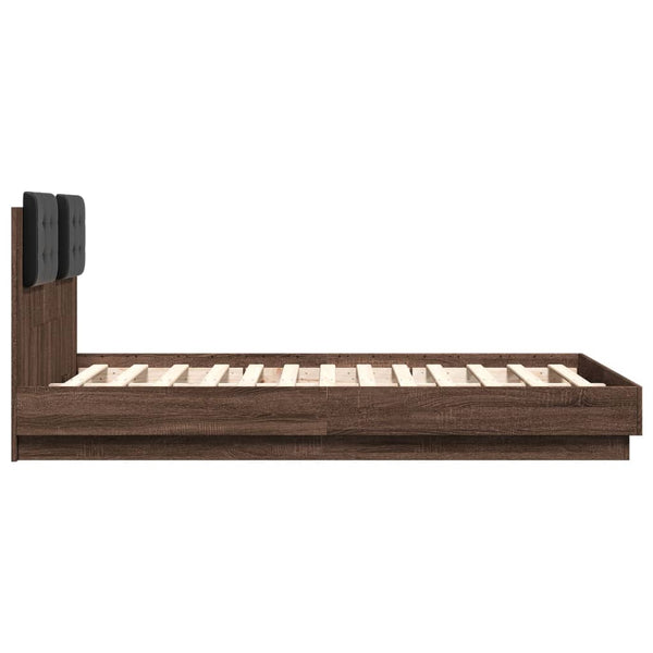 Bettgestell 135x190 cm mit LED Braun Eiche