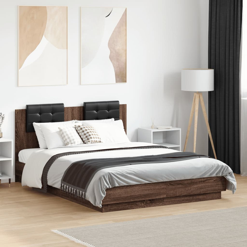 Bettgestell 135x190 cm mit LED Braun Eiche