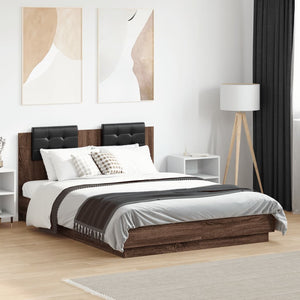 Bettgestell 135x190 cm mit LED Braun Eiche