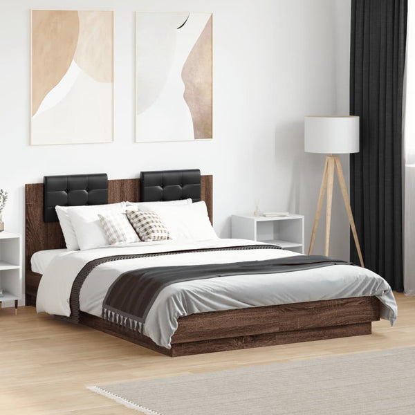 Bettgestell 135x190 cm mit LED Braun Eiche
