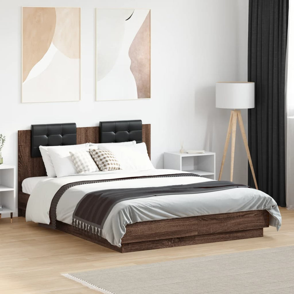 Bettgestell 120x190 cm mit LED Braun Eiche-Optik