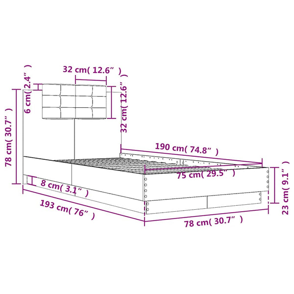 Bettgestell Schwarz mit LED 75x190 cm